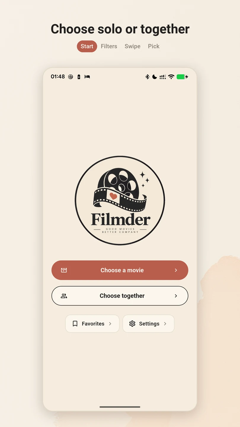 Filmder: choose solo or together